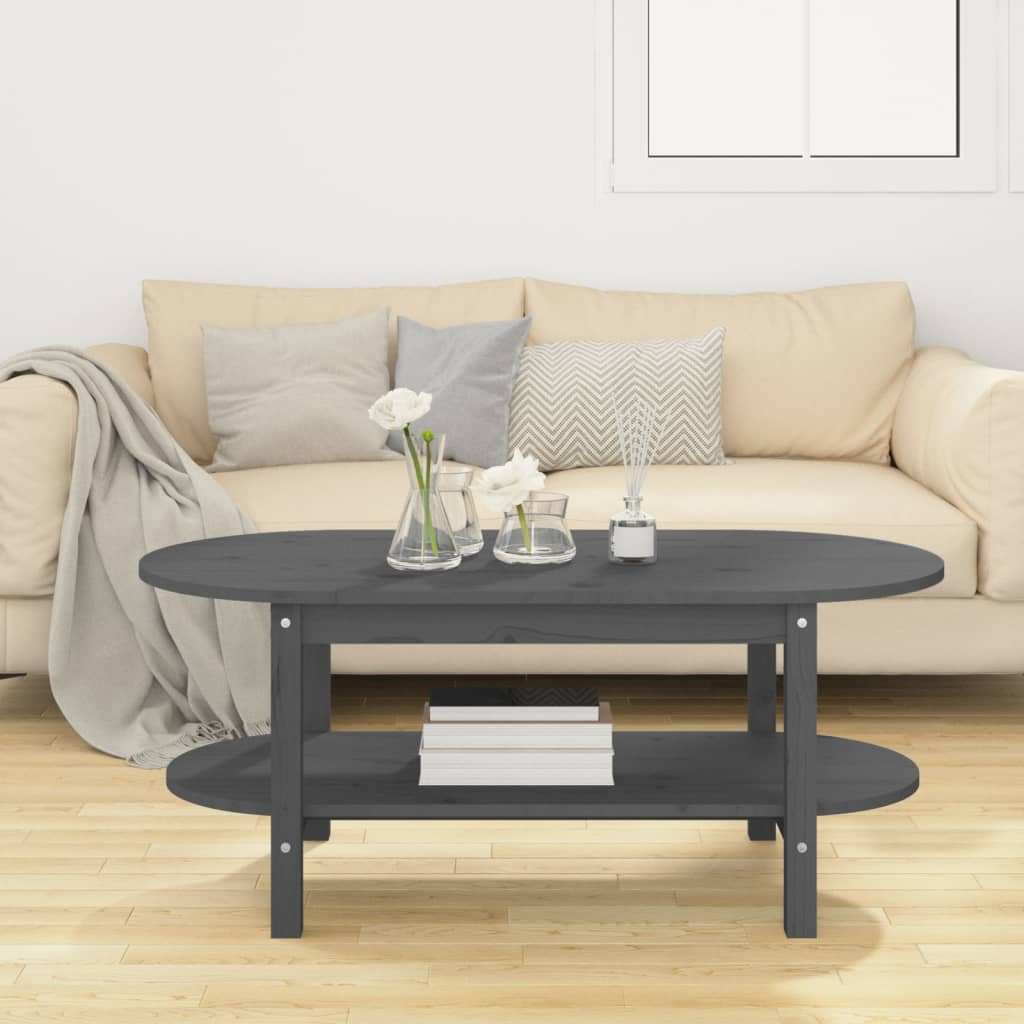 Tavolino da Salotto Grigio 110x55x45 cm Legno Massello di Pino | homemem39