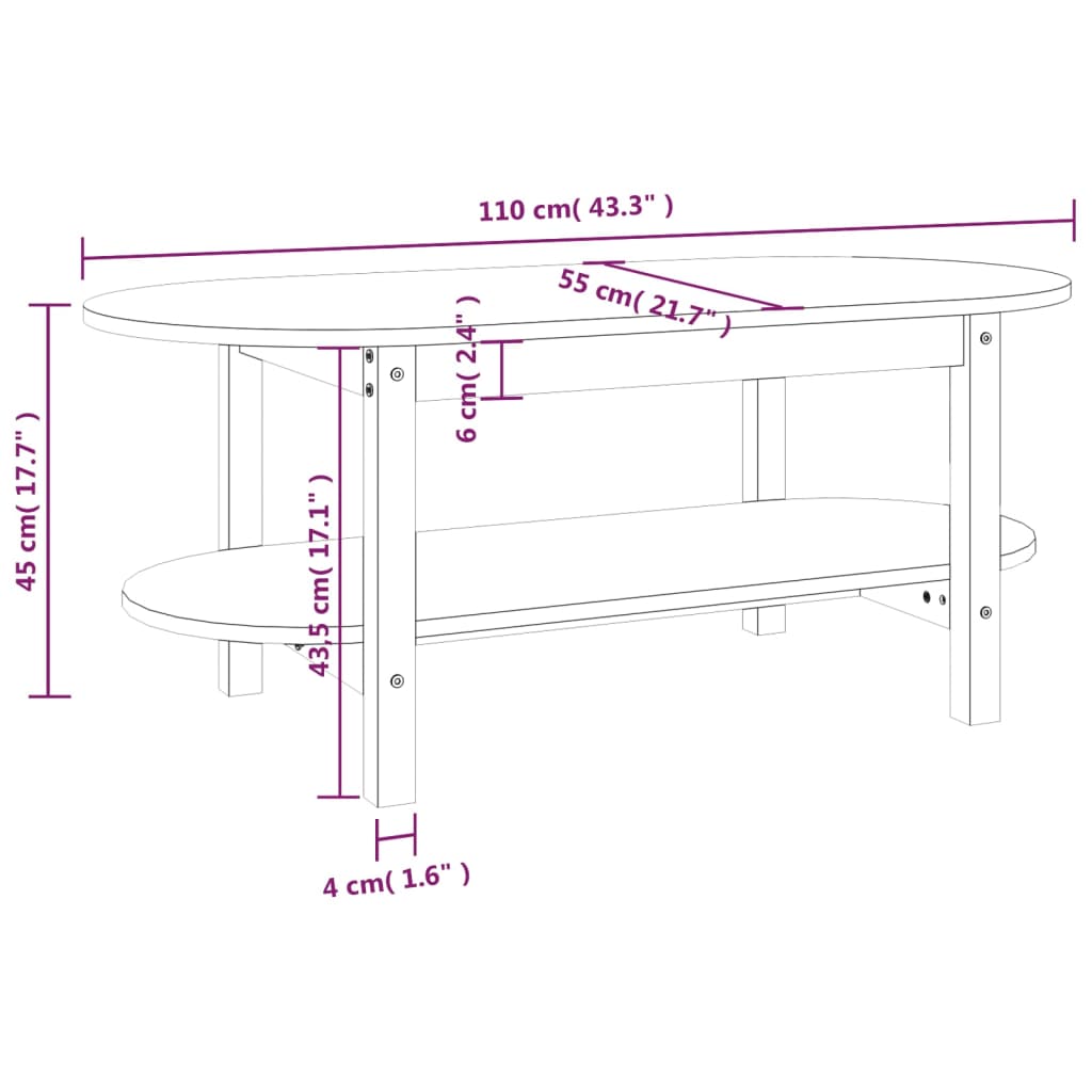 Tavolino da Salotto Grigio 110x55x45 cm Legno Massello di Pino | homemem39