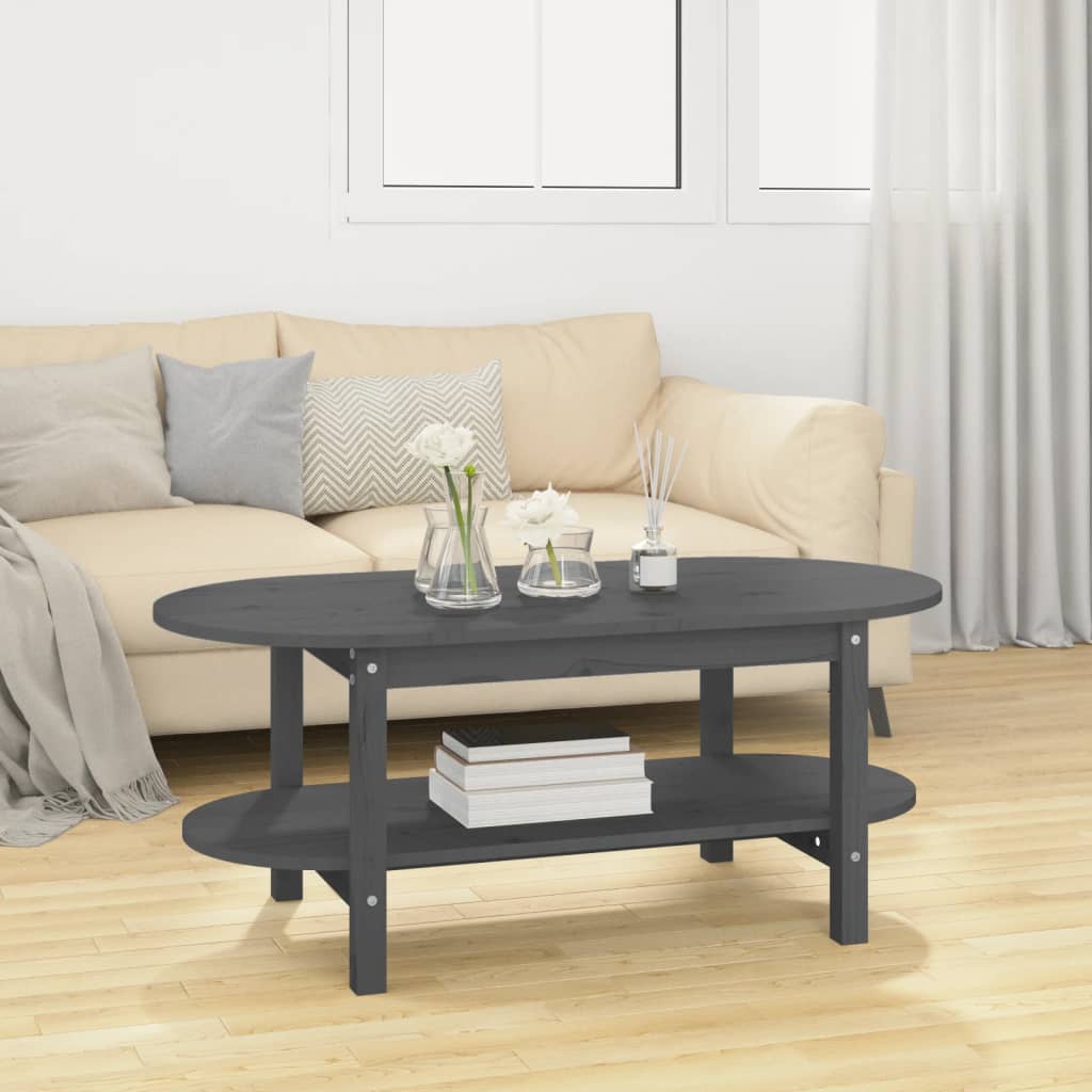 Tavolino da Salotto Grigio 110x55x45 cm Legno Massello di Pino | homemem39