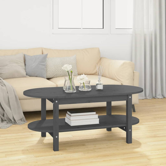 Tavolino da Salotto Grigio 110x55x45 cm Legno Massello di Pino | homemem39