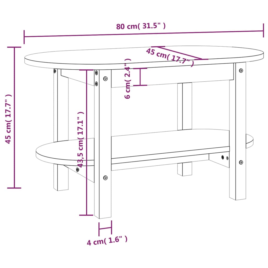 Tavolino da Salotto Grigio 80x45x45cm in Legno Massello di Pino | homemem39