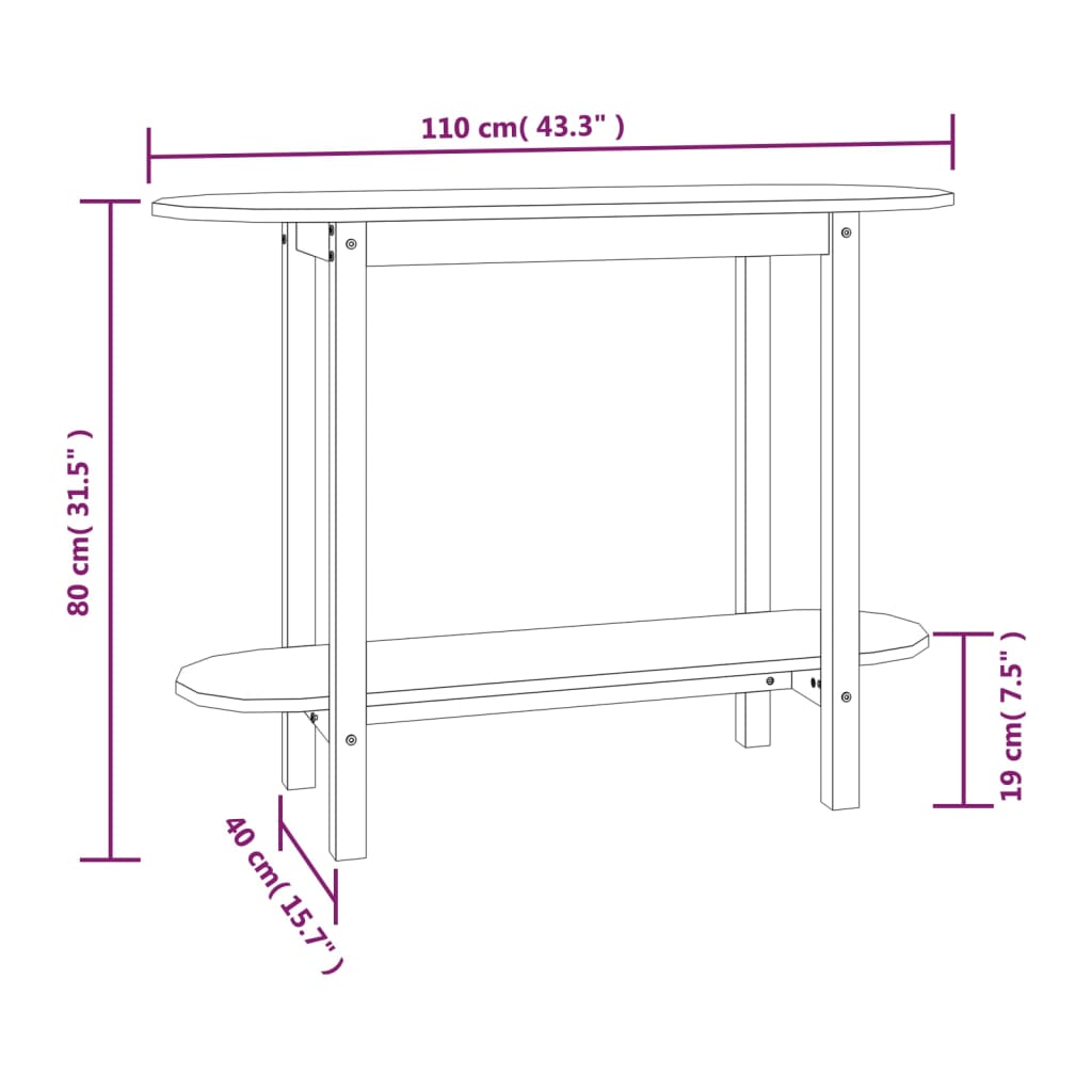 Tavolo Consolle Nero 110x40x80 cm in Legno Massello di Pino | homemem39