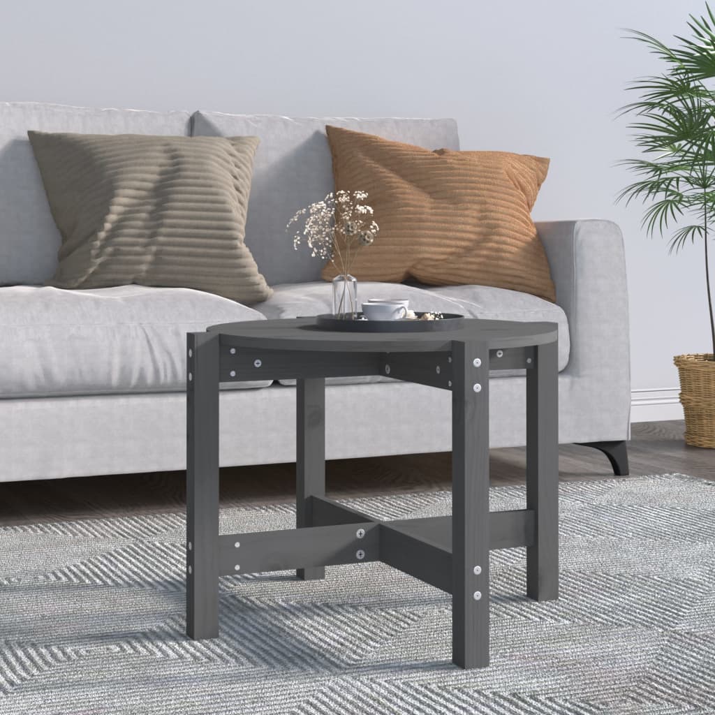 Tavolino da Salotto Grigio Ø 62,5x45 cm Legno Massello di Pino | homemem39
