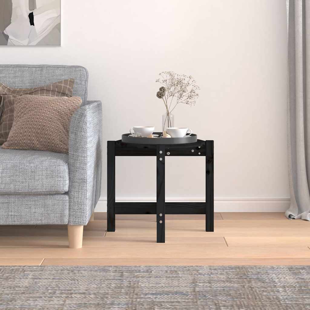 Tavolino da Salotto Nero Ø 52,5x45 cm in Legno Massello di Pino | homemem39
