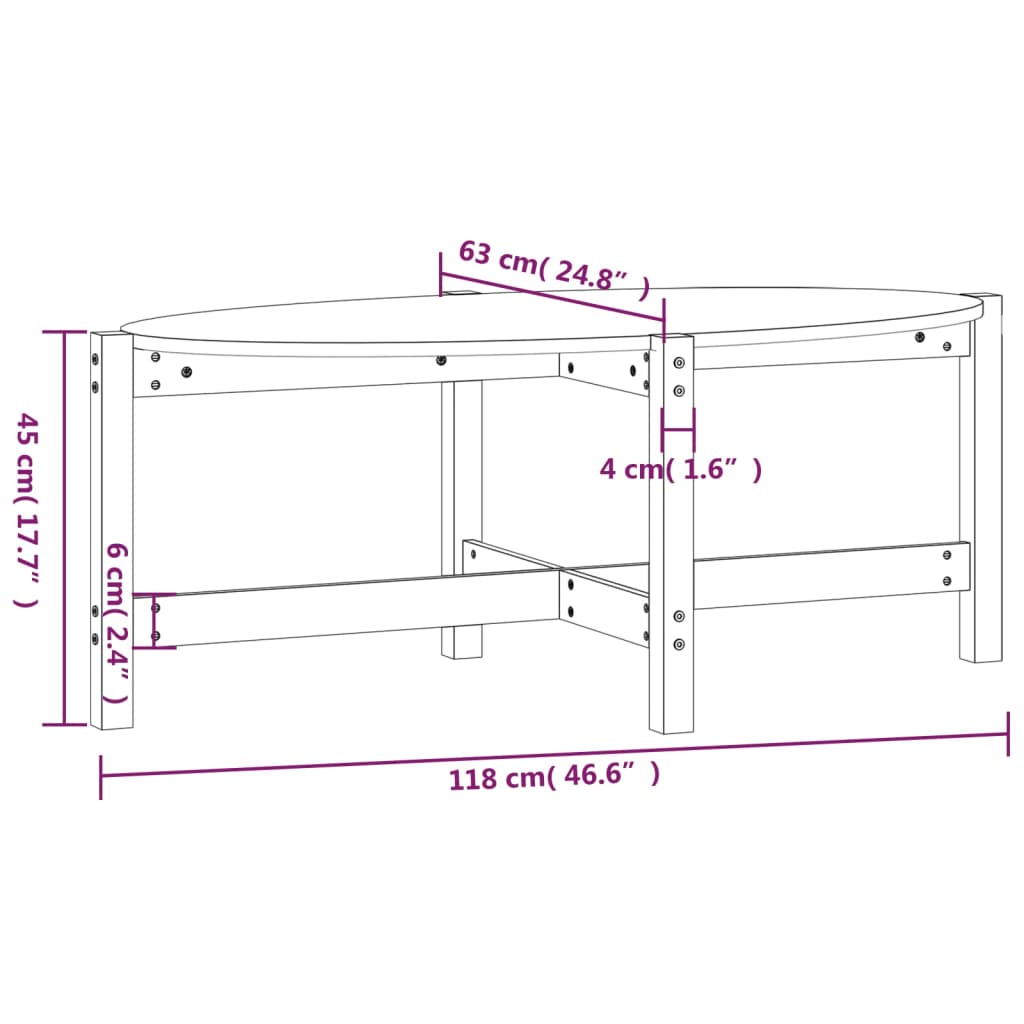 Tavolino da Salotto 118x63x45 cm in Legno Massello di Pino | homemem39