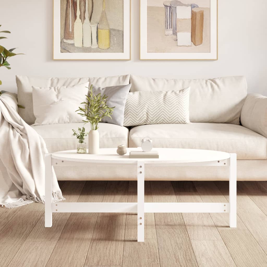 Tavolino da Salotto Bianco 118x63x45 cm Legno Massello di Pino | homemem39
