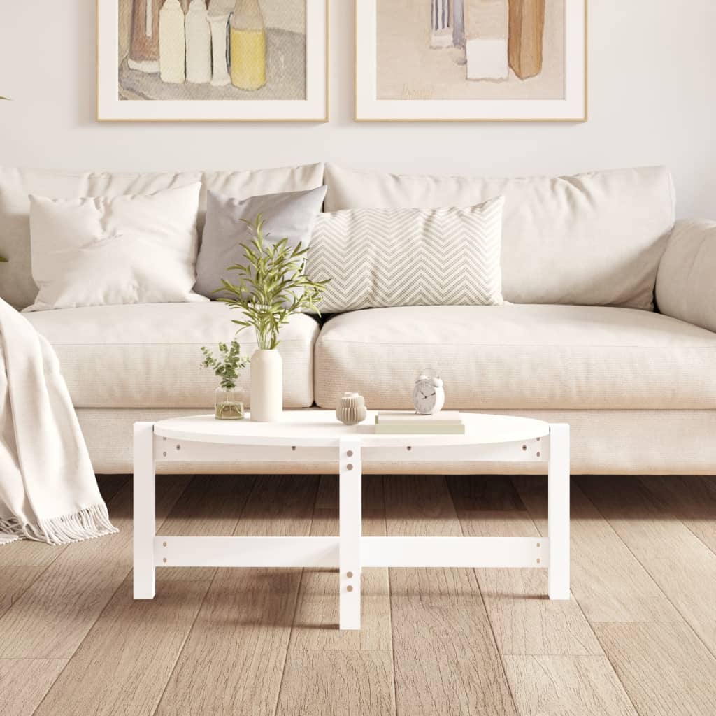 Tavolino da Salotto Bianco 87x48x35cm in Legno Massello di Pino | homemem39