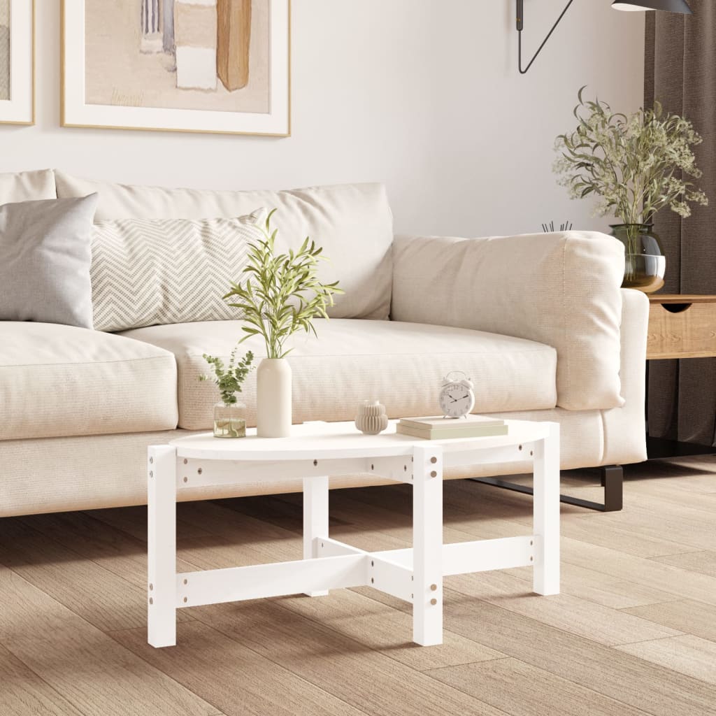 Tavolino da Salotto Bianco 87x48x35cm in Legno Massello di Pino | homemem39