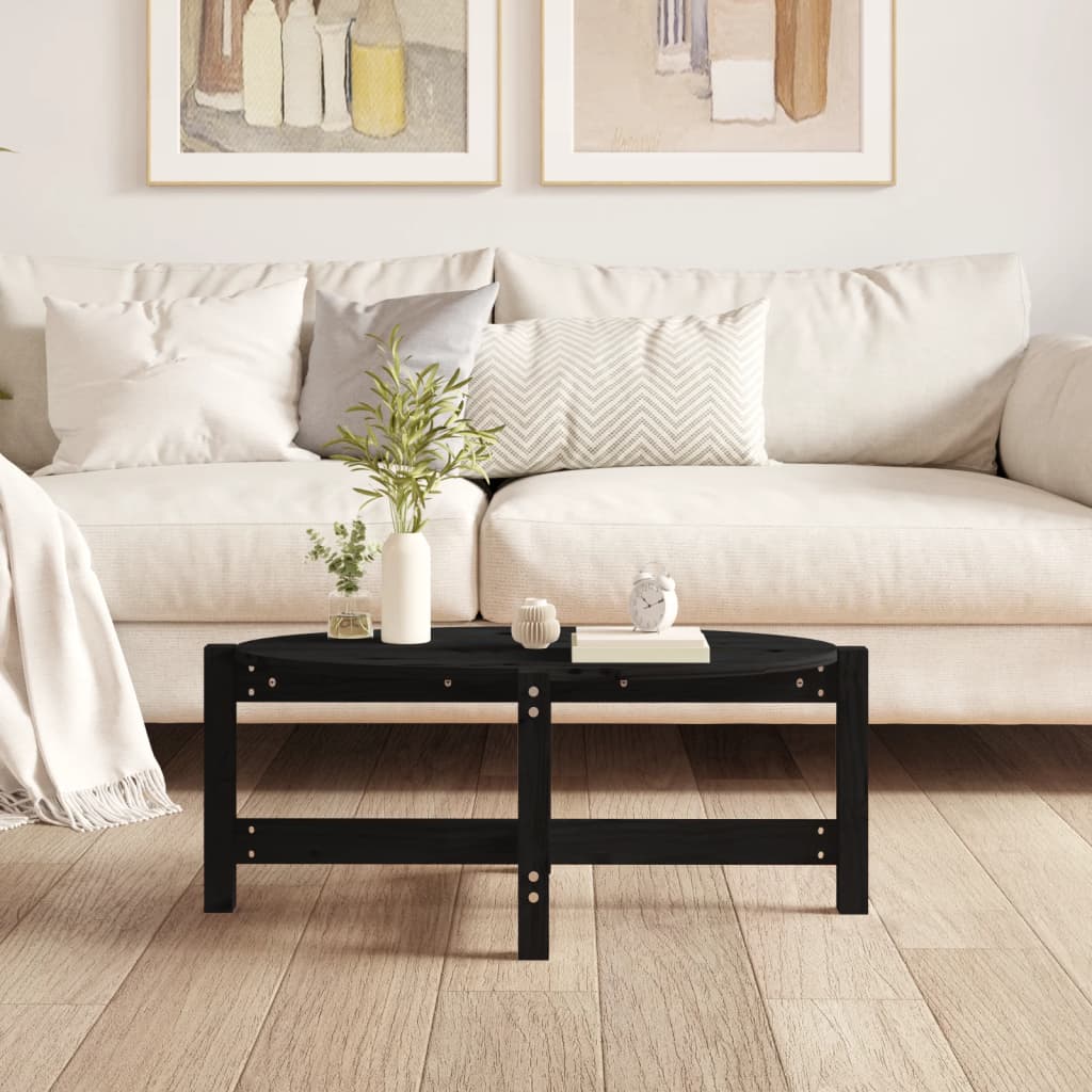 Tavolino da Salotto Nero 87x48x35 cm in Legno Massello di Pino | homemem39