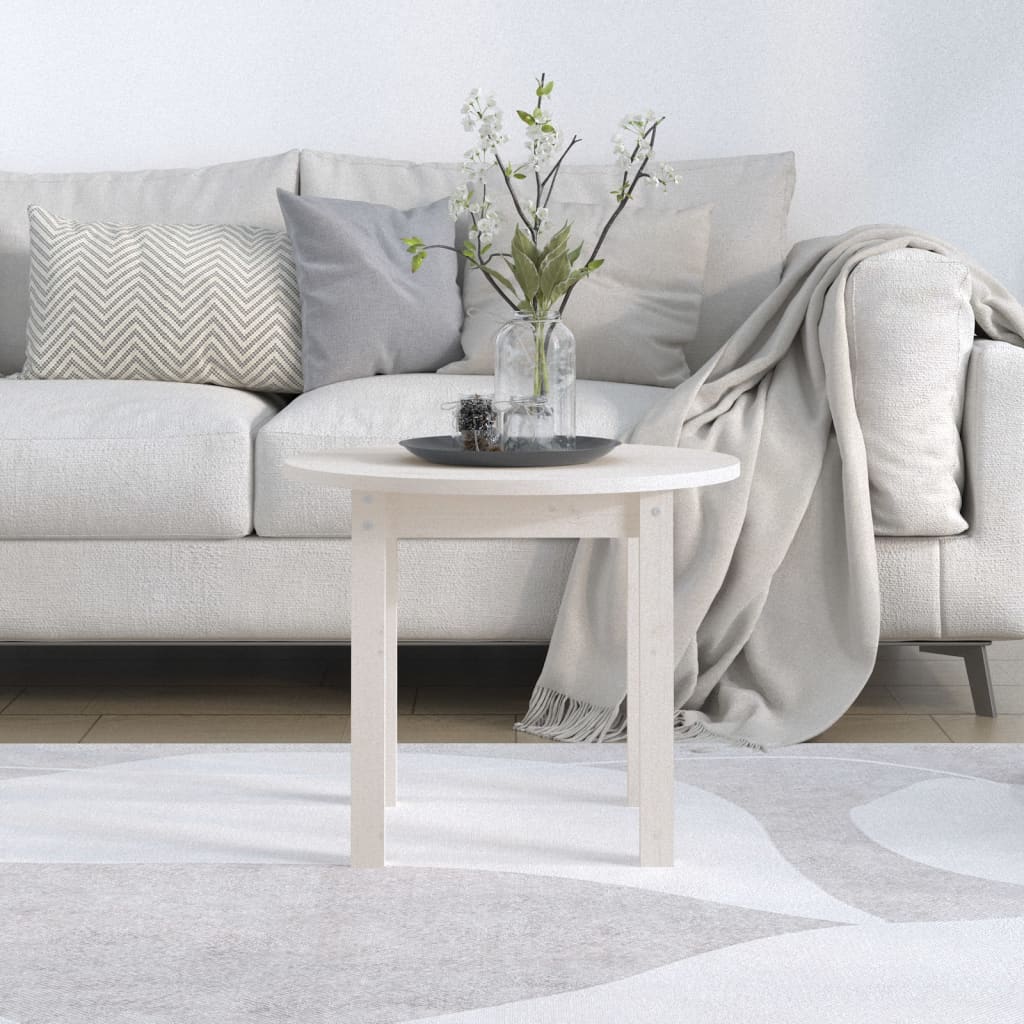 Tavolino da Salotto Bianco Ø 55x45 cm in Legno Massello di Pino | homemem39
