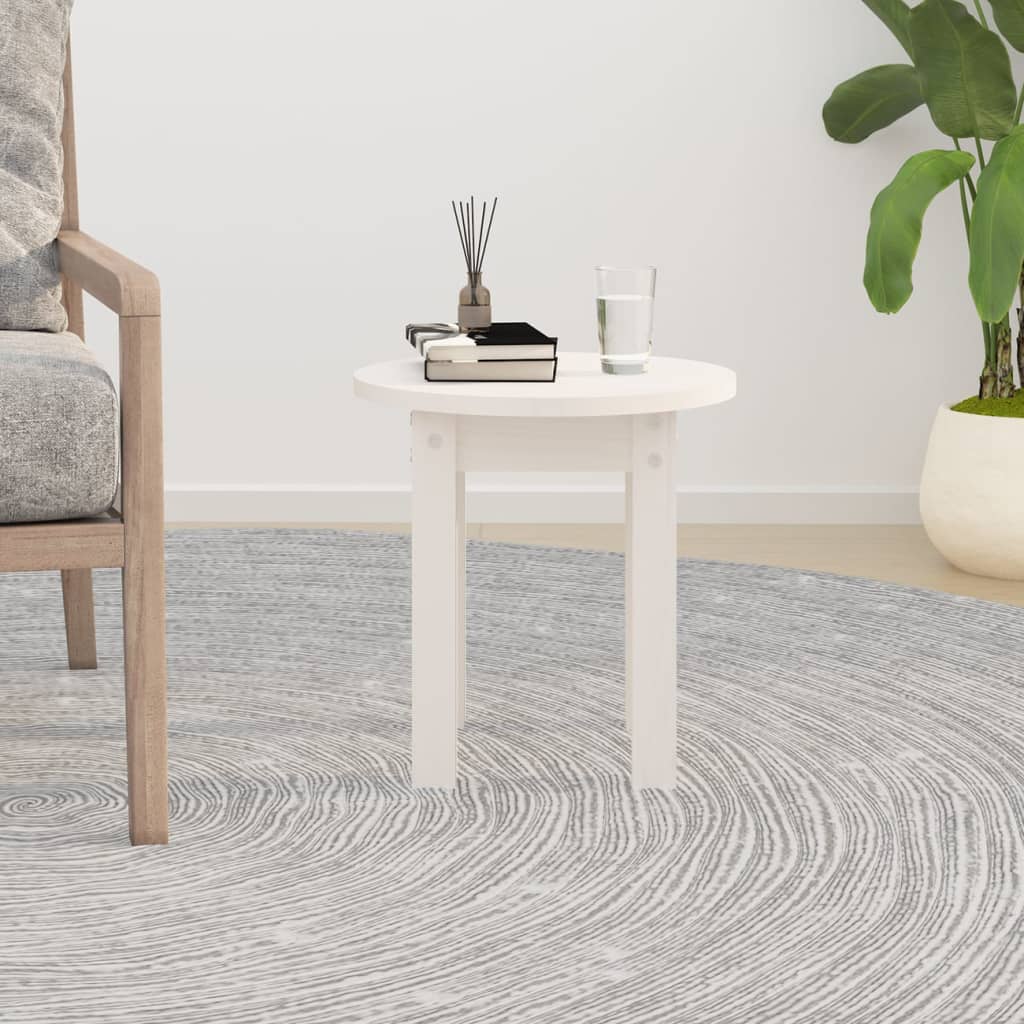 Tavolino da Salotto Bianco Ø 35x35 cm in Legno Massello di Pino | homemem39