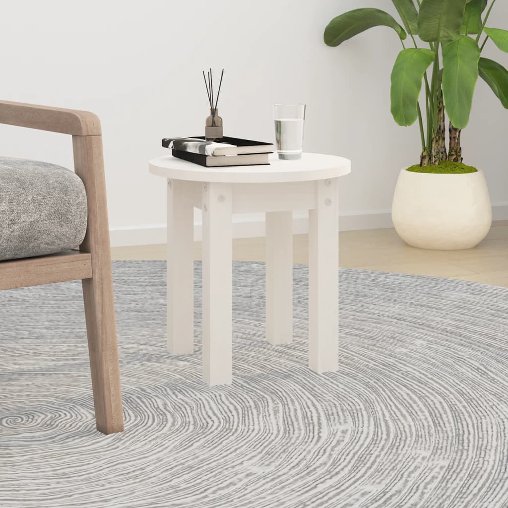Tavolino da Salotto Bianco Ø 35x35 cm in Legno Massello di Pino | homemem39