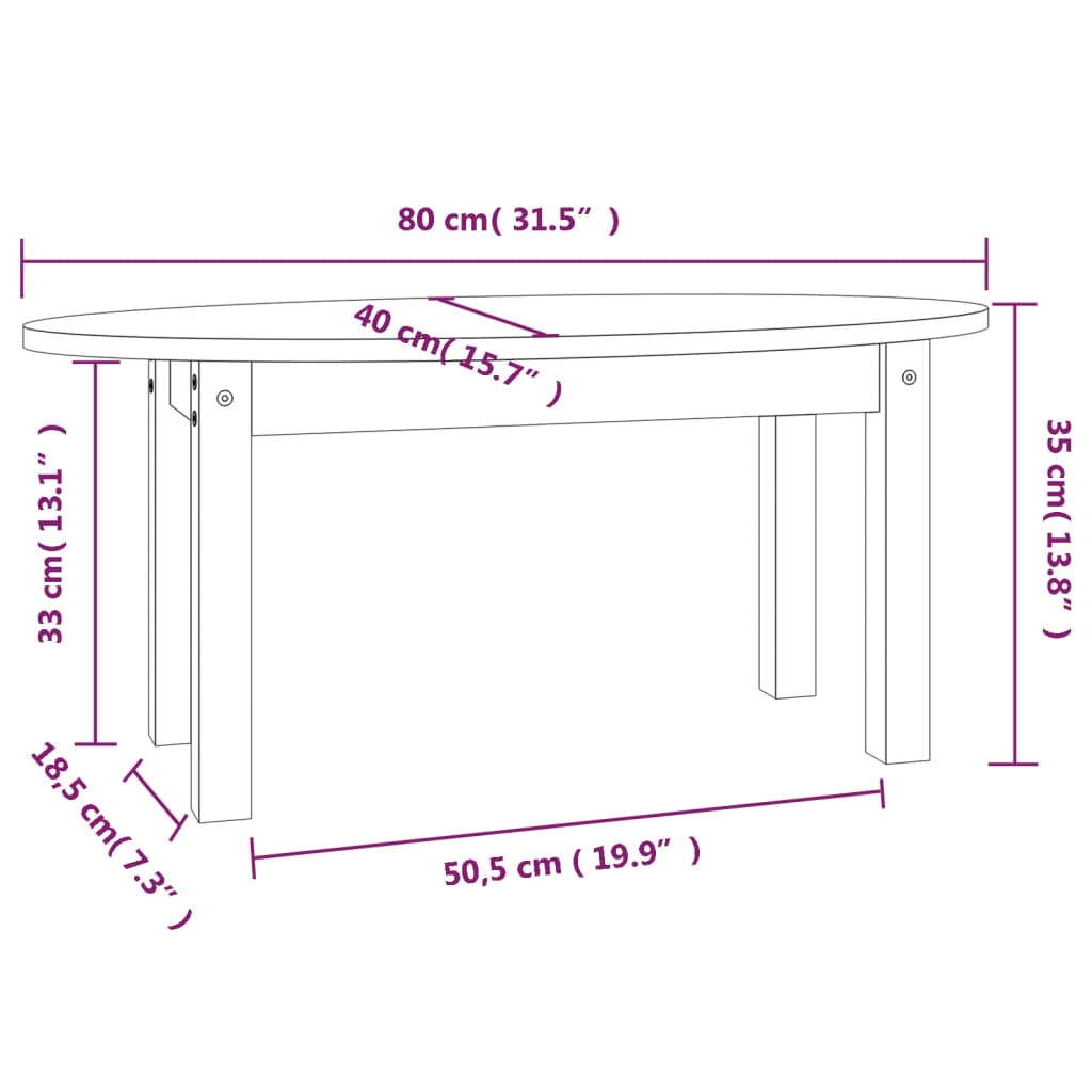 Tavolino da Salotto Bianco 80x40x35 cm Legno Massello di Pino | homemem39