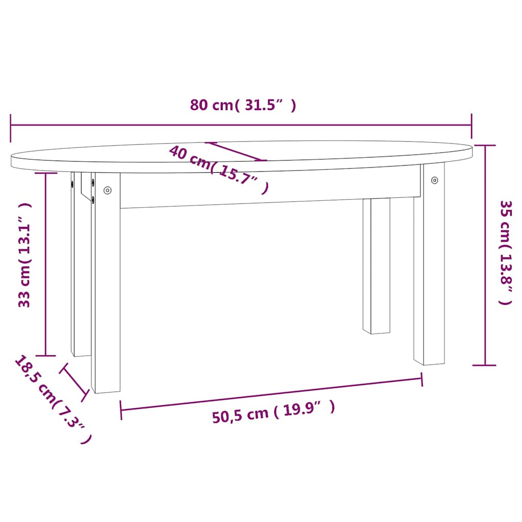 Tavolino da Salotto Grigio 80x40x35 cm Legno Massello di Pino