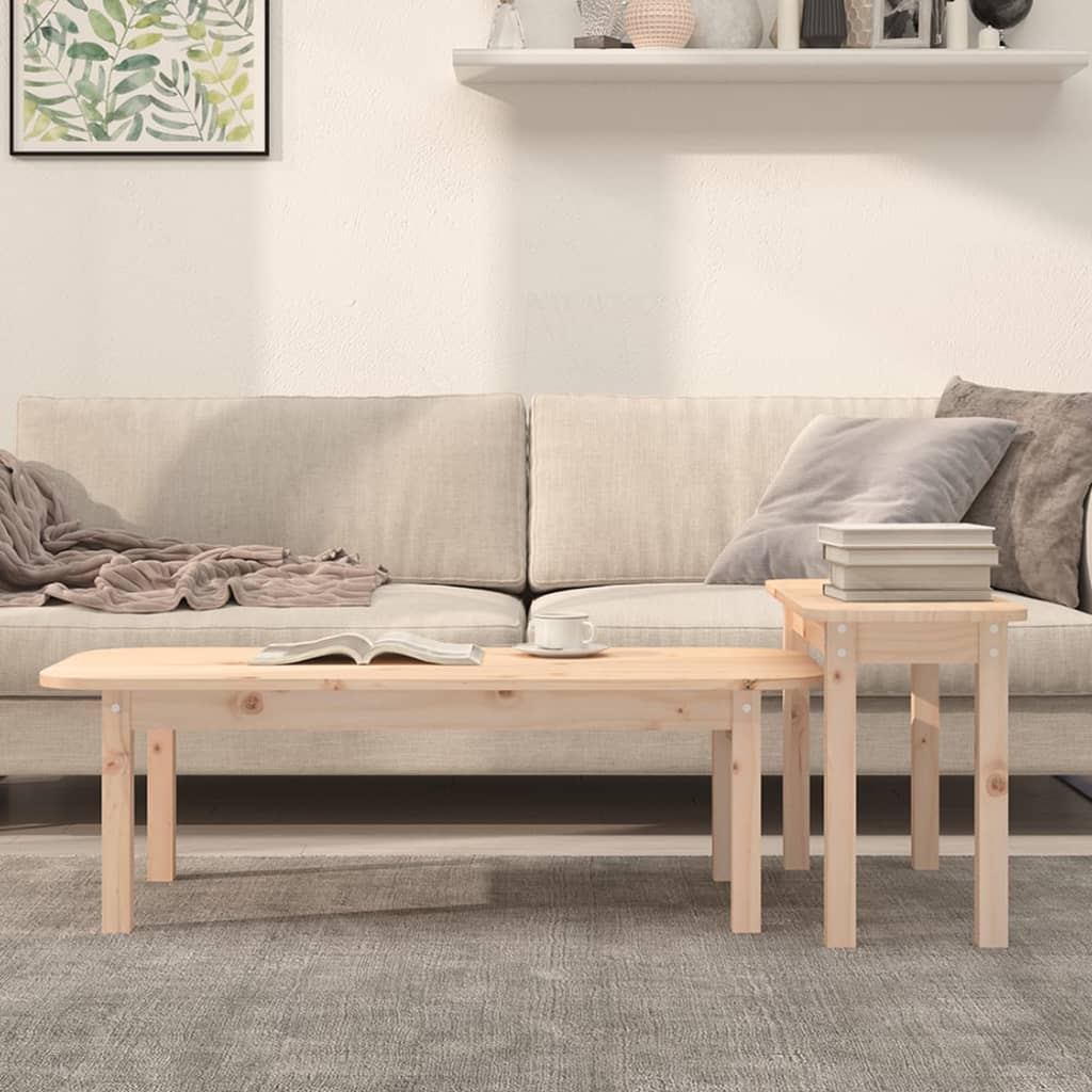 Set Tavolini da Salotto 2 pz in Legno Massello di Pino | homemem39