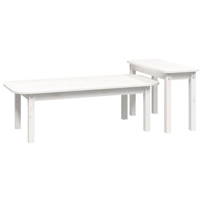 Set Tavolini da Salotto 2 pz Bianco in Legno Massello di Pino | homemem39