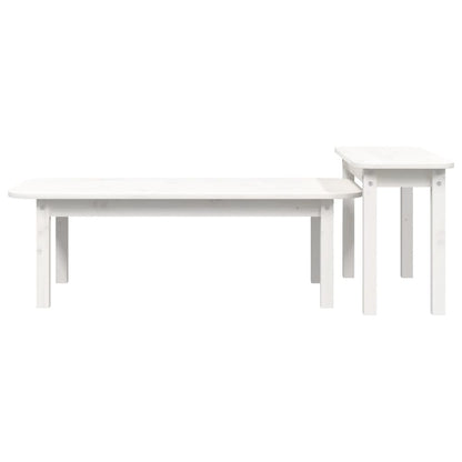Set Tavolini da Salotto 2 pz Bianco in Legno Massello di Pino | homemem39