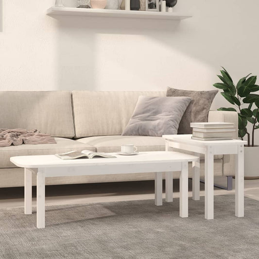 Set Tavolini da Salotto 2 pz Bianco in Legno Massello di Pino | homemem39