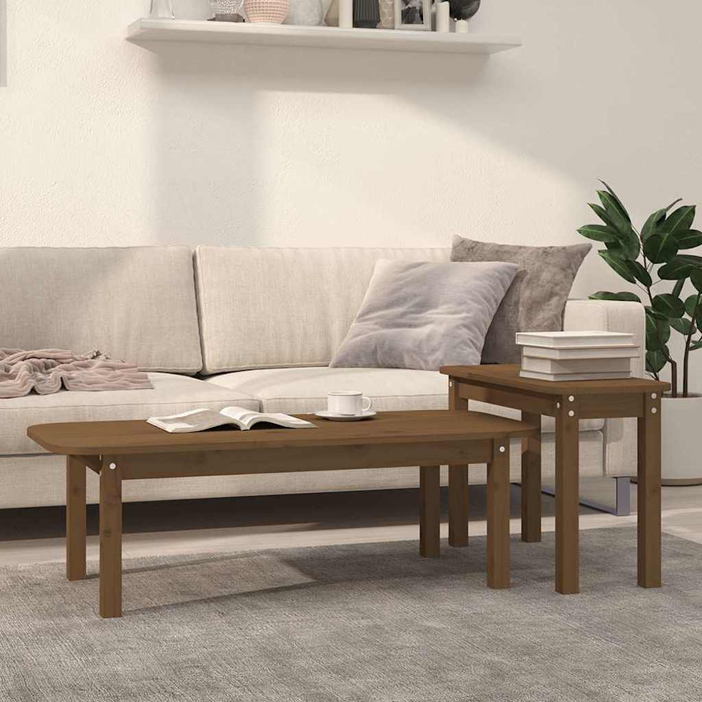 Set Tavolini da Salotto 2 pz Ambra in Legno Massello di Pino