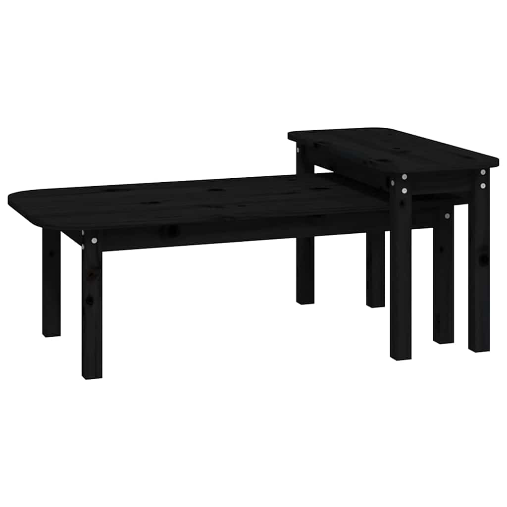 Set Tavolini da Salotto 2 pz Nero in Legno Massello di Pino