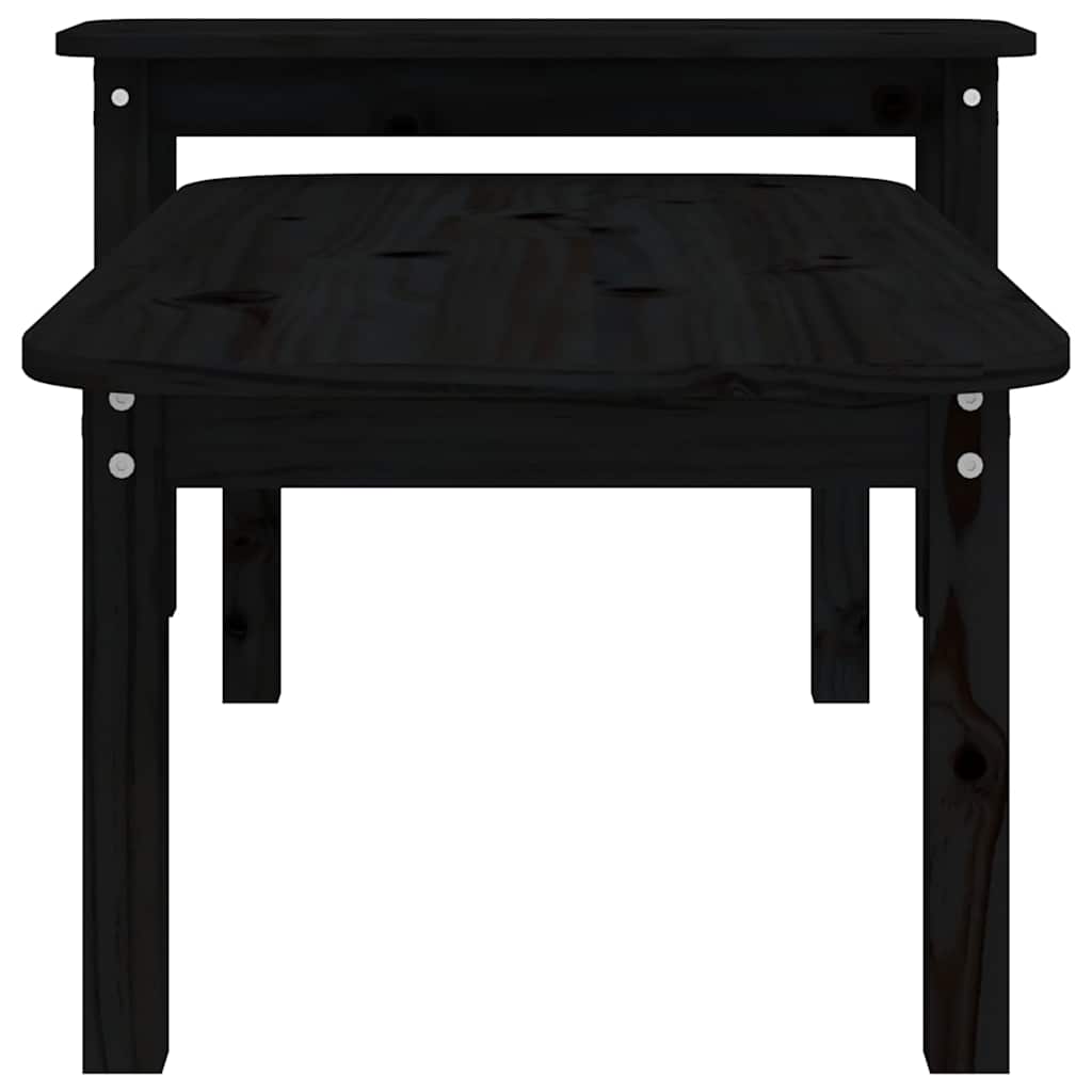 Set Tavolini da Salotto 2 pz Nero in Legno Massello di Pino