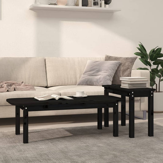 Set Tavolini da Salotto 2 pz Nero in Legno Massello di Pino | homemem39