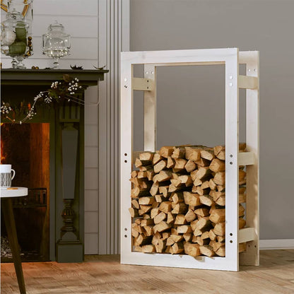 Portalegna Bianco 60x25x100 cm in Legno Massello di Pino - homemem39