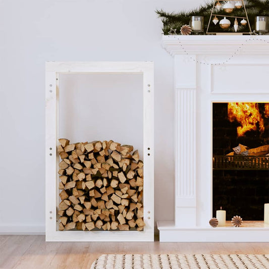 Portalegna Bianco 60x25x100 cm in Legno Massello di Pino - homemem39