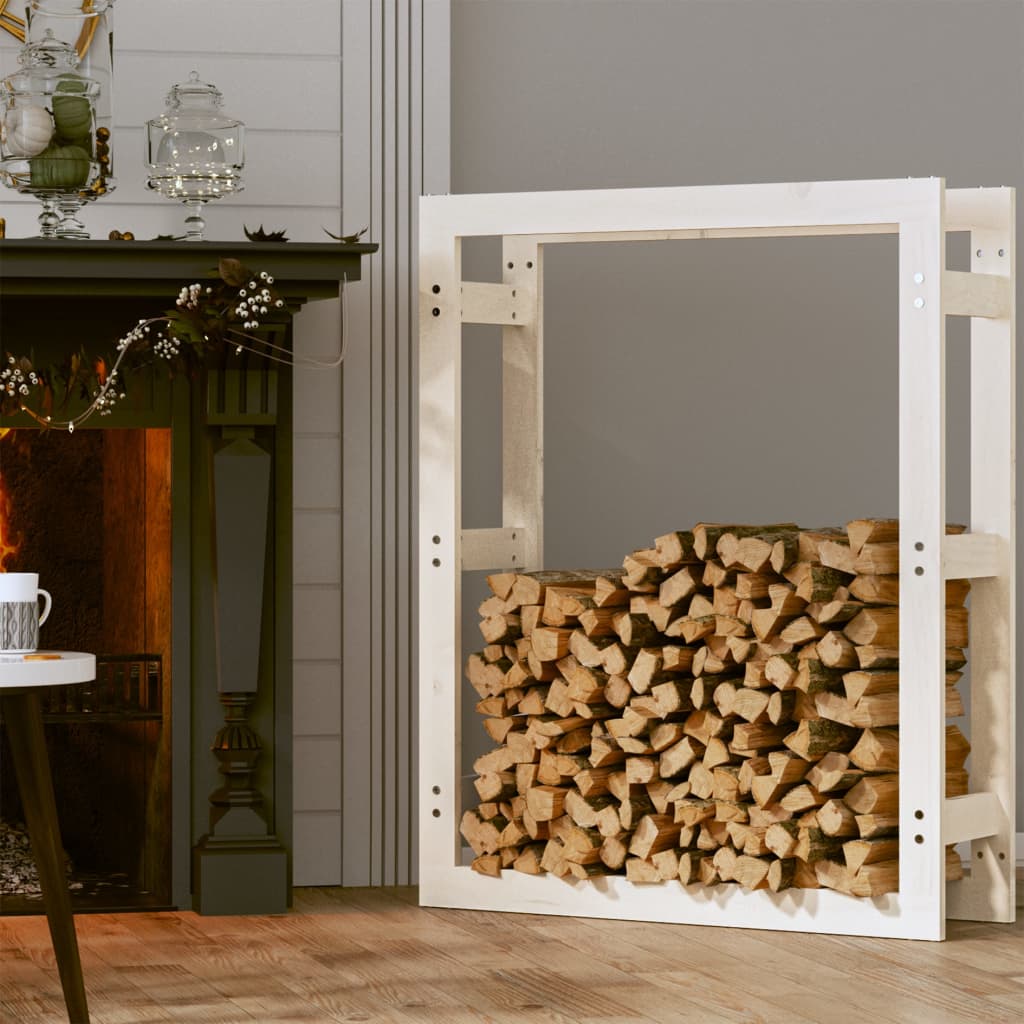 Portalegna Bianco 80x25x100 cm in Legno Massello di Pino - homemem39