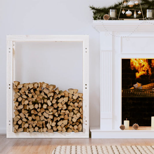 Portalegna Bianco 80x25x100 cm in Legno Massello di Pino - homemem39