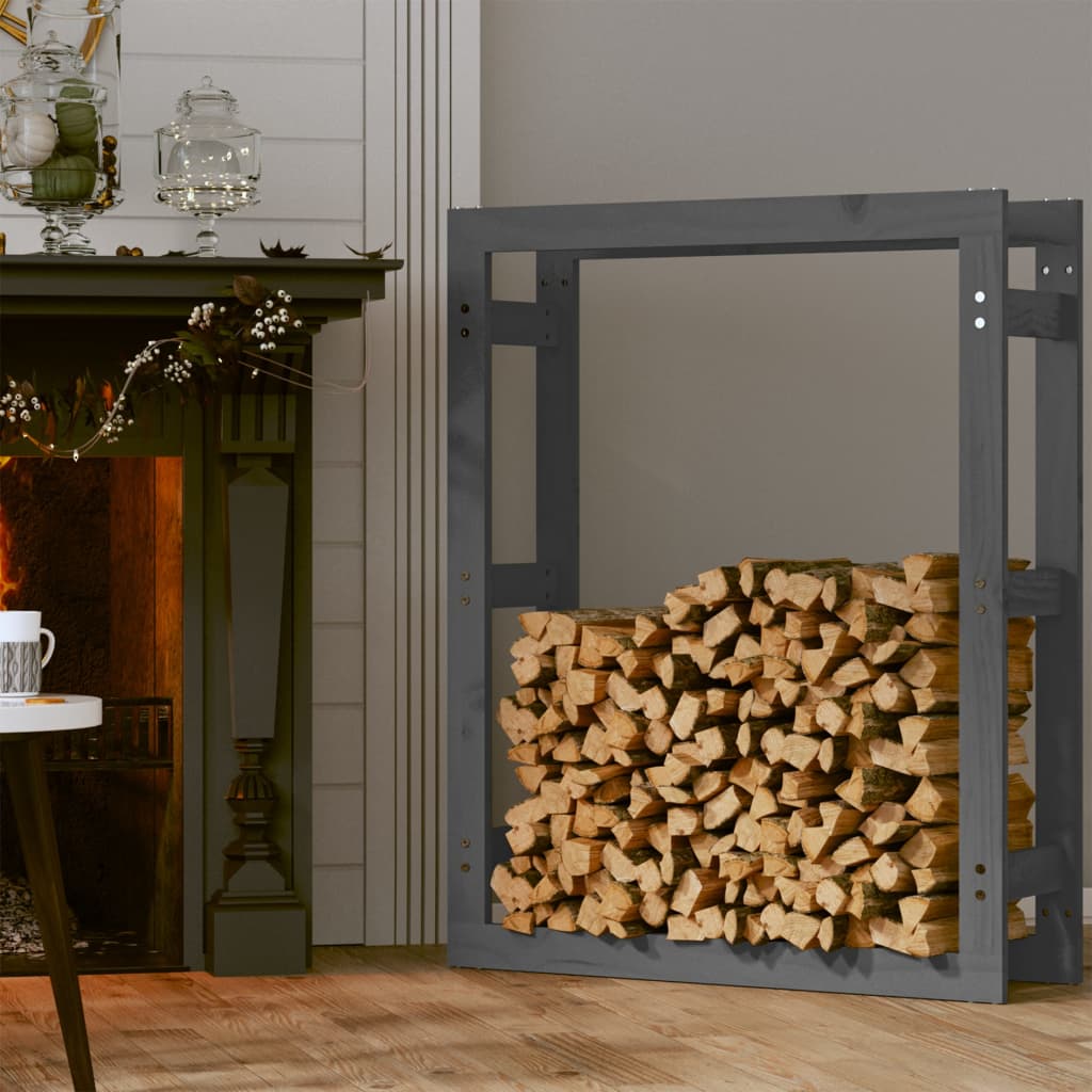 Portalegna Grigio 80x25x100 cm in Legno Massello di Pino - homemem39