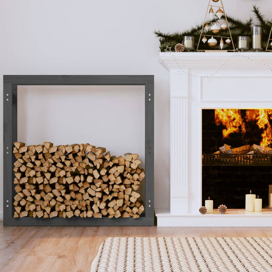 Portalegna Grigio 100x25x100 cm in Legno Massello di Pino - homemem39