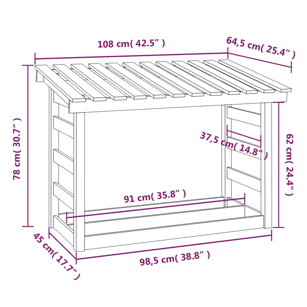 Portalegna Bianco 108x64,5x78 cm in Legno Massello di Pino - homemem39