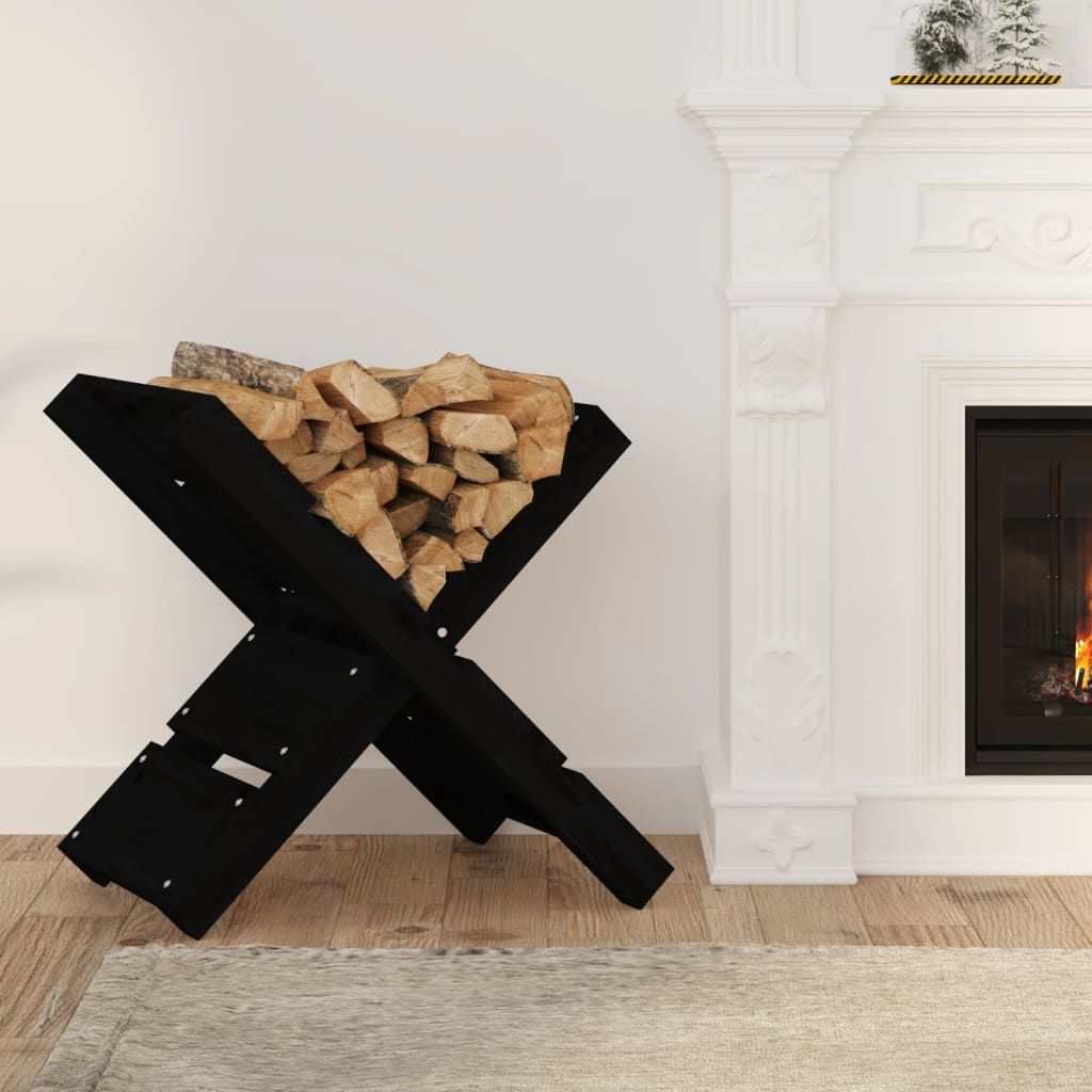 Portaceppi Nero 47x39,5x48 cm in Legno Massello di Pino - homemem39