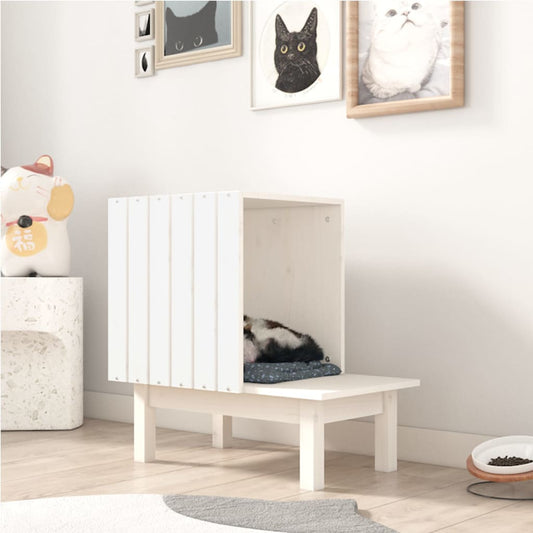 Casetta per Gatti Bianca 60x36x60 cm in Legno Massello di Pino - homemem39