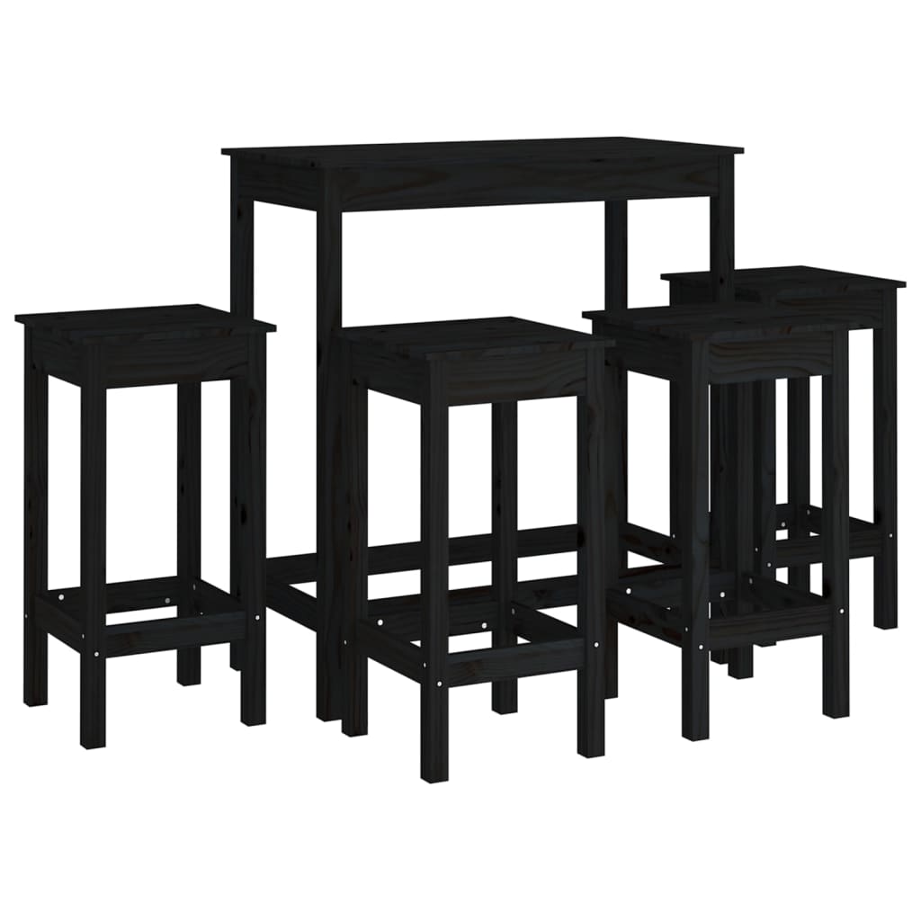 Set da Bar 5 pz Nero in Legno Massello di Pino - homemem39