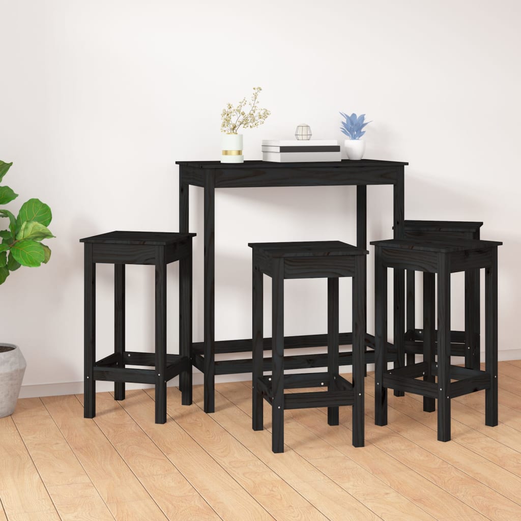 Set da Bar 5 pz Nero in Legno Massello di Pino - homemem39