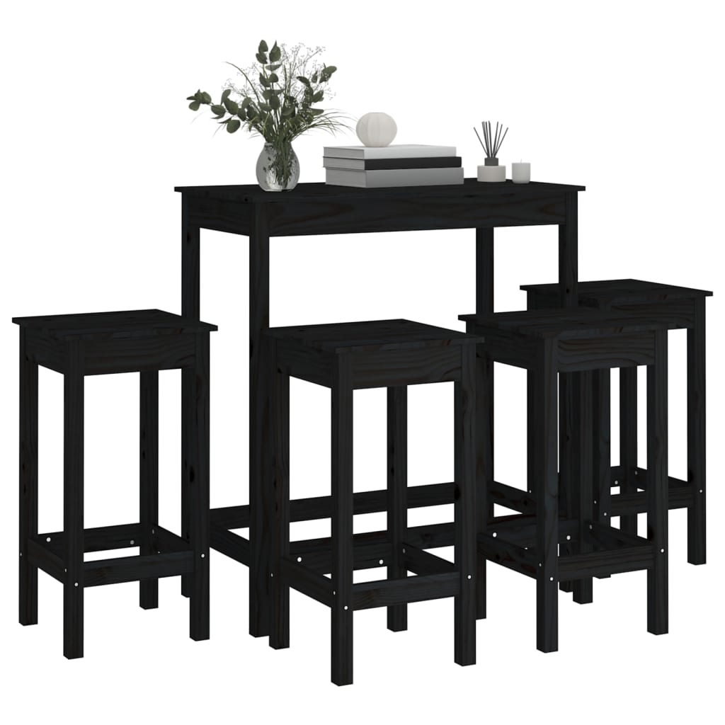 Set da Bar 5 pz Nero in Legno Massello di Pino - homemem39