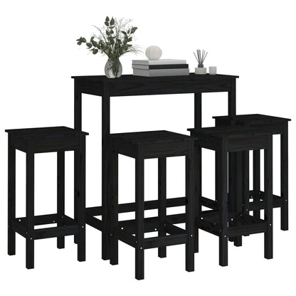 Set da Bar 5 pz Nero in Legno Massello di Pino - homemem39