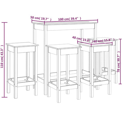 Set da Bar 5 pz Nero in Legno Massello di Pino - homemem39
