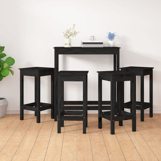 Set da Bar 5 pz Nero in Legno Massello di Pino - homemem39