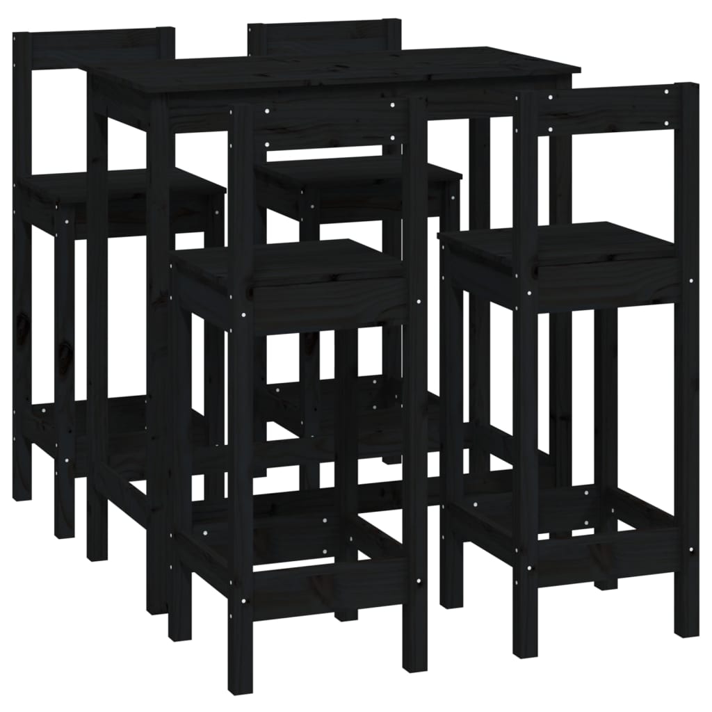 Set da Bar 5 pz Nero in Legno Massello di Pino - homemem39