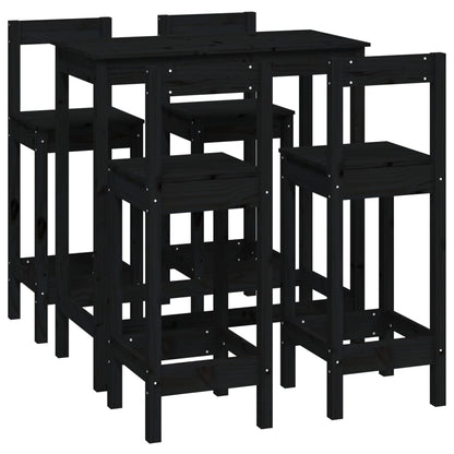 Set da Bar 5 pz Nero in Legno Massello di Pino - homemem39