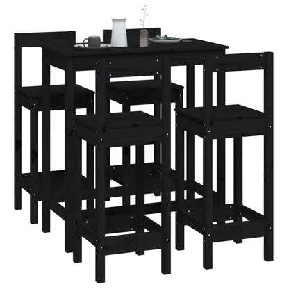 Set da Bar 5 pz Nero in Legno Massello di Pino - homemem39