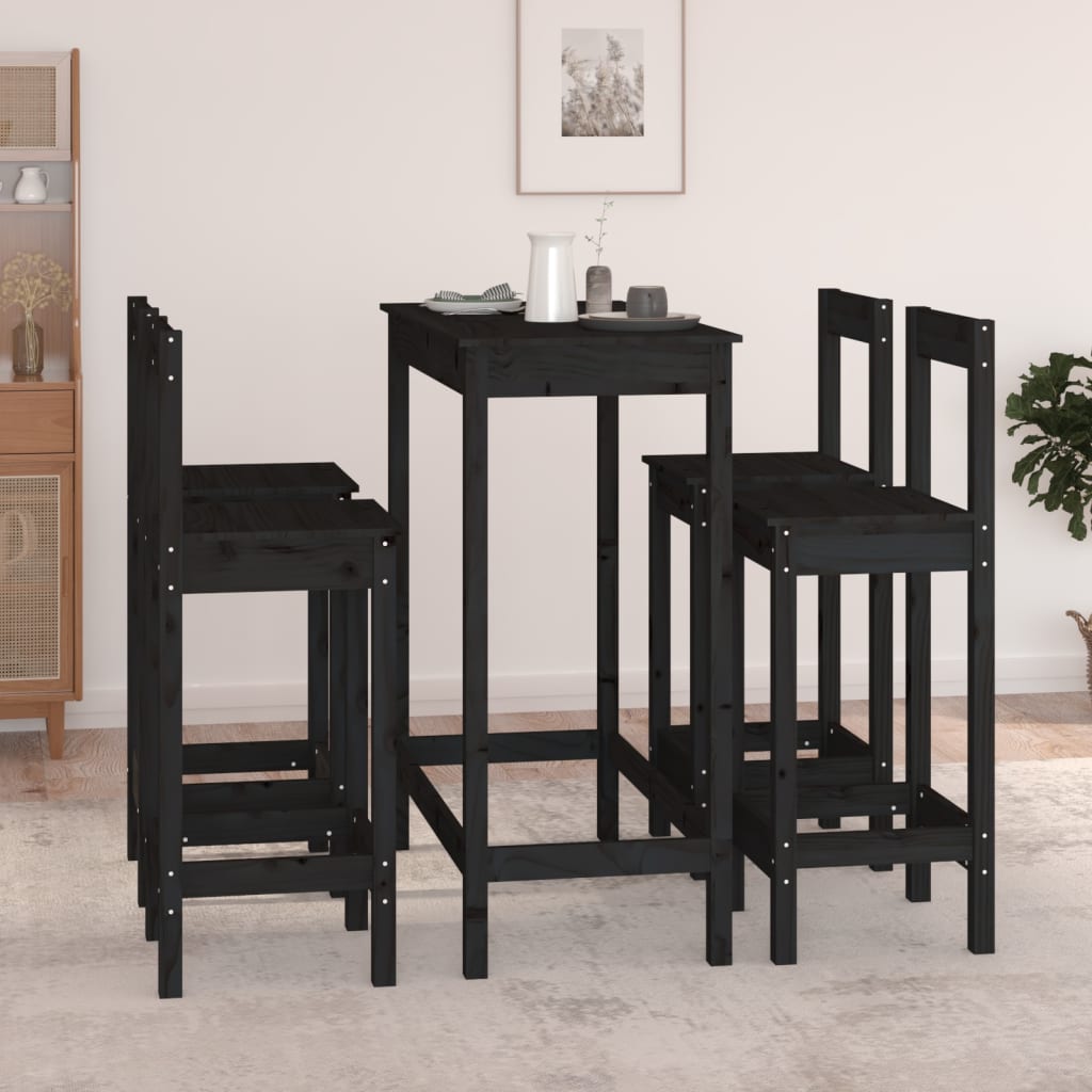 Set da Bar 5 pz Nero in Legno Massello di Pino - homemem39