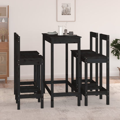 Set da Bar 5 pz Nero in Legno Massello di Pino - homemem39