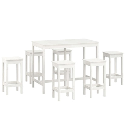 Set da Bar 7 pz Bianco in Legno Massello di Pino - homemem39