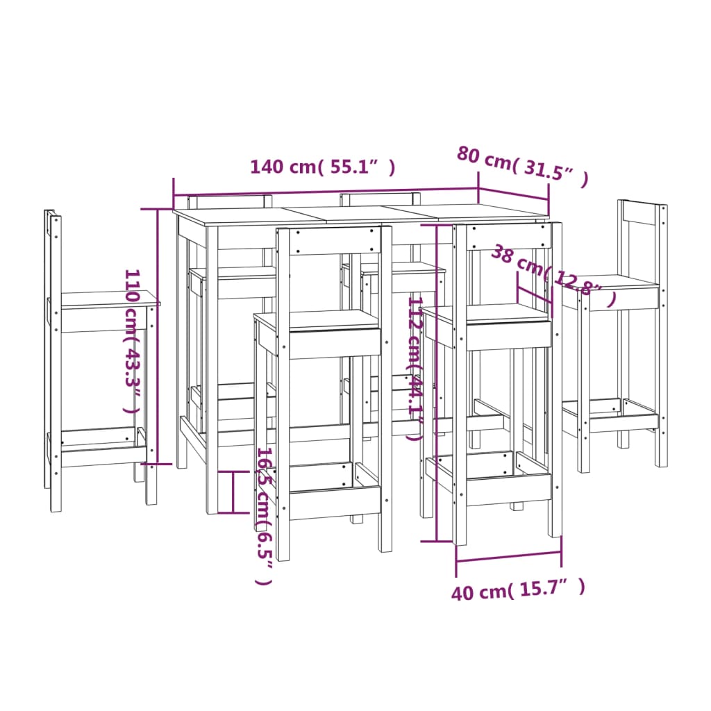 Set da Bar 7 pz in Legno Massello di Pino - homemem39