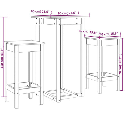 Set da Bar 3 pz Bianco in Legno Massello di Pino - homemem39