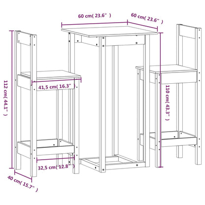 Set da Bar 3 pz Bianco in Legno Massello di Pino